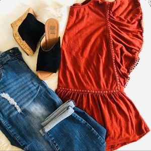 Knox Rose Burnt Orange Peplum Blouse